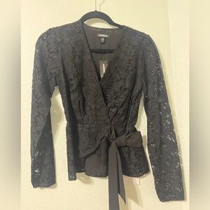 Express Elegant Black Velvet Trim Top